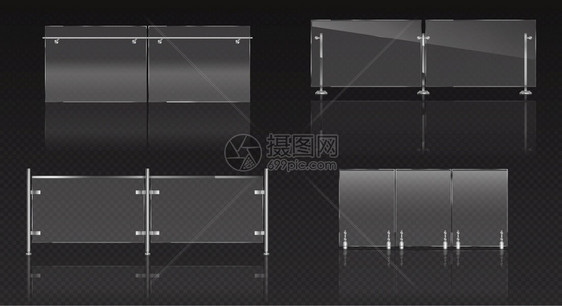 玻璃栅栏两面板金属栏杆贸易以及池家庭楼梯或房屋阳台的透明床单玻璃板或有钢柱的栅栏符合实际的3D套玻璃栅栏双面板贸易两面玻璃板贸易图片