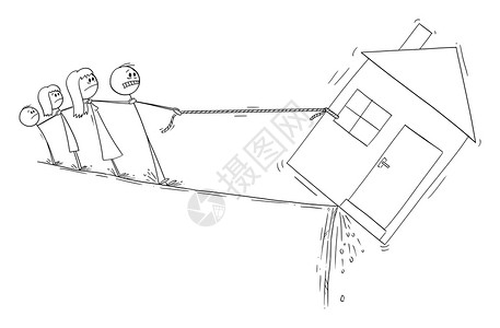 试图挽救其住房贷款抵押或破解金融概念矢量卡通棒图或格插的家庭图片
