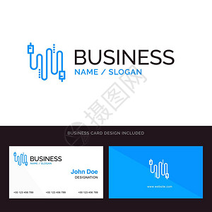 音频有线通信的蓝商务徽标和名片模板图片