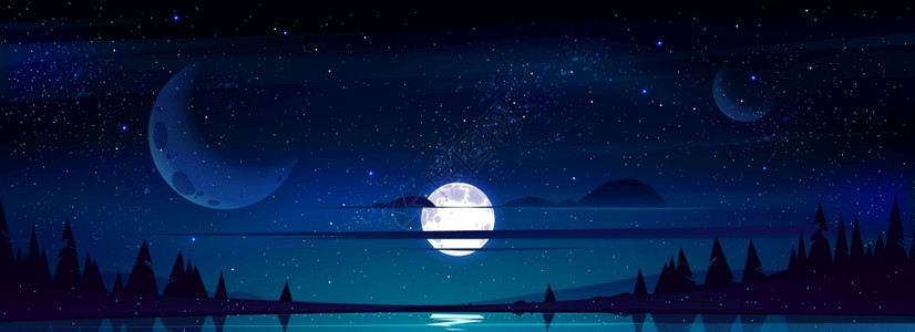 夜空满月梦幻风光背景图片