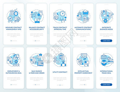 合同准备步骤通过10图形指示UI矢量模板配有RGB颜色插图合同管理装有概念集的移动应用程序页面屏幕图片
