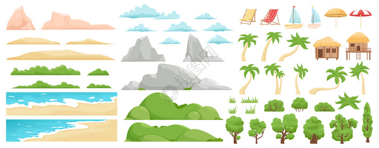 海滩景观要素自然海滩云层山丘树木图片