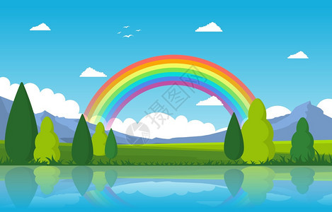 湖自然景观风上的彩虹图片