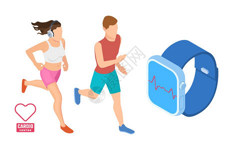 心血管锻炼概念测深轨道监心脏活动智能健身矢量说明设备装置智能观察的健康应用智能身矢量说明图片
