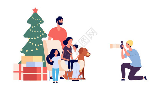 圣诞节摄影师给一家人拍摄全家福图片