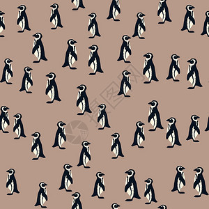 动物环形无缝抽象图案上面有涂鸦企鹅的环形图案Beige背景适合织物设计纺品印刷包装封面矢量说明动物环形无缝图案上面有涂鸦企鹅的环图片