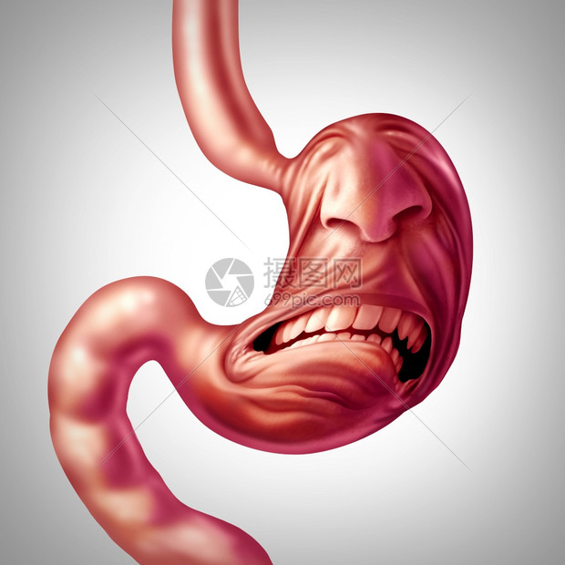 胃痛消化问题烦躁食物中毒疼痛或溃疡医学概念是人类消化器官在3D插图风格中痛苦地尖叫作为保健压力和焦虑症状的象征图片