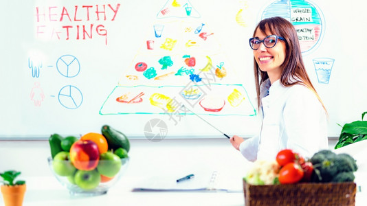 在办公室工作的营养学博士饮食家背景图片