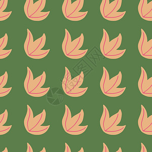 以浅粉红叶丛装饰物绘制的无缝结构图案绿色背景织物设计纺品印刷包装封面矢量图解的装饰背景粉红叶丛装饰品的粘贴色图案无缝绿色背景图片