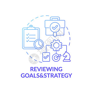 审查目标和战略概念图顶层管理任务为未来设定挑战和目标商业成功理念细线插图矢量孤立大纲RGB颜色绘图图片