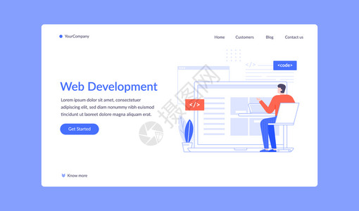 矢量着陆式页面程序员办公室工作的男人开发者配有代码插图网络开发man编码和写脚本图片