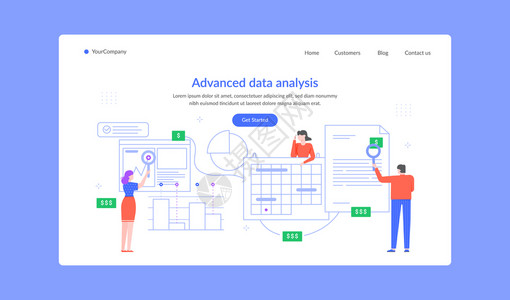 高级数据分析着陆页小组研究矢量金融数据分析图表研究说明业务网络分析图片