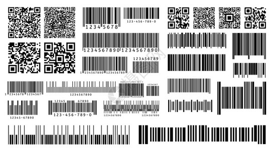 信息标签包装数字激光扫描产品条码和QR隔离矢量模板说明代码产品标签扫描仪信息的标签条线码隔离矢量模板插画