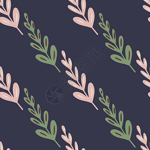 最小无缝自然模式包含粉色和绿的branhes元素深紫背景适合织物设计纺品印刷包装封面矢量说明最小无缝自然模式包含粉色和绿的bra图片