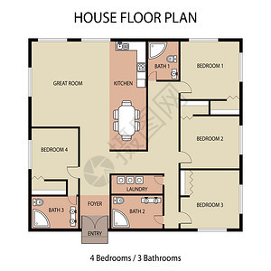 住宅楼层计划家具公寓建筑设计矢量插图图片
