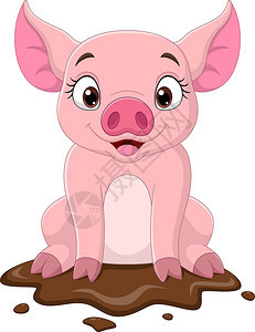 坐在泥里着的卡通猪背景图片