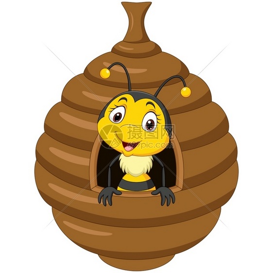 卡通可爱的小蜜蜂在巢里图片