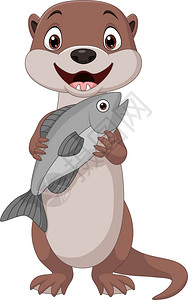 卡通可爱手拿鱼的海狸图片