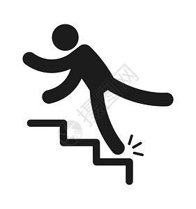 人员受伤滑落在湿地板上人员跌落在黑色简单的光环危险符号不平衡的人滑倒从楼梯上摔下来警告符号模板矢量孤立的单一插图人员受伤滑倒在湿图片