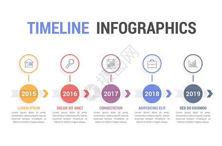 带有5步箭头的时间线图表背景图片