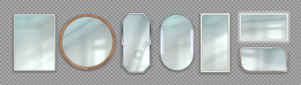 现实面镜圆形和平反射玻璃表有木形和金属框架3D隔离背光框架有透明背景矢量室内家具设计模板现实面镜圆形和平反射表有木形和金属框架3图片