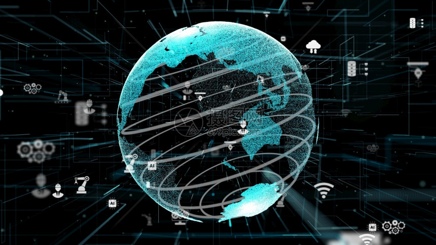 工业40数字网络技术创新概念第四次工业革命智能厂配有图标形显示自动化系统图片