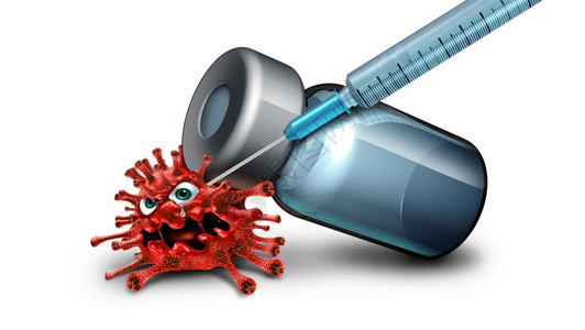 使用疫苗概念和疾病控制或感染疫苗接种来粉碎将流感或冠状控制作为注射器用3D制成的与传染病原体细胞抗药的物背景图片