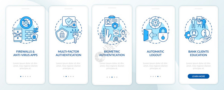 带有概念的移动应用程序网页屏幕上的银行安全工具网络通过5步图示指带有RGB颜色插图的UI矢量模板带有概念的移动应用程序网页屏幕上背景图片