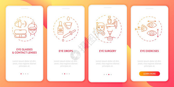 眼病治疗方法在带概念的移动应用程序页面屏幕上登眼科手术通过四步图形说明UIU病媒模板带有RGB颜色插图眼病治疗方法在带概念的移动图片