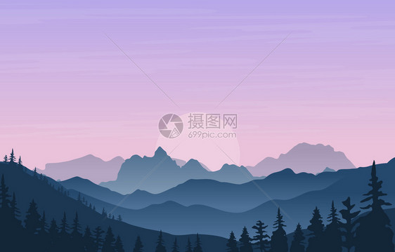 美丽的松林山全景观图片