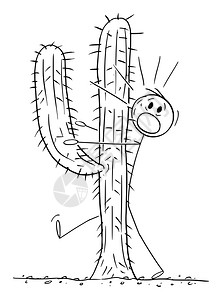 在沙漠中行走的人撞到大仙掌矢量卡通棒图或字符插在沙漠中行走的人撞到大仙掌矢量卡通棒图一说明图片