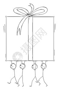 携带巨型包装礼物或品盒的男子群体矢量卡通插图或字符说明图片