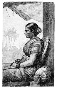 克林加勒斯妇女印度尼西亚或洲文化和历史古老的黑白插图19世纪印度或尼西亚洲历史和文化古老的董说明19世纪图片