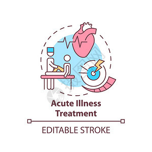 急疾病治疗概念图标病人看普通医生保健治疗家庭医生认为细线插图矢量孤立大纲RGB彩色图画可编辑的中风图片