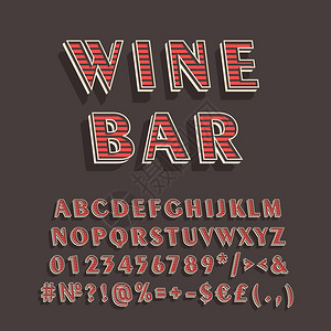 WineBar3d矢量字母组Retro粗体字型Pop艺术平板字母组旧学校风格的字母数符号包90s8s创意类别设计模板barvin图片