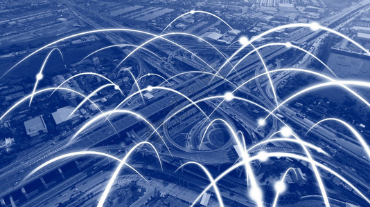 未来5G智能无线数字城市和社会媒体联网系统的概念背景图片