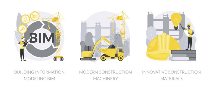 建造信息模型现代建筑机械新材料重型设备抽象比喻建筑技术创新抽象概念矢量图解图片