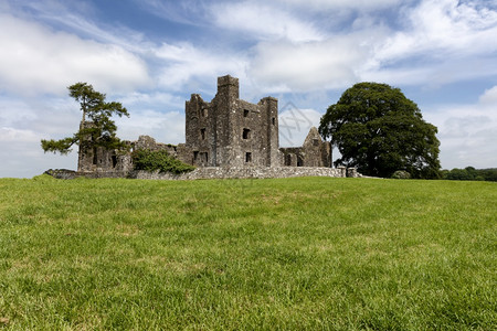 爱尔兰一片草地中间的小古老城堡图片