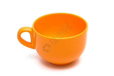 咖啡早餐白色背景的美丽橙色杯子背景