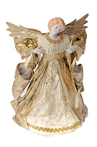天使纸雕像一个金天使的雕像孤立在白色背景图片