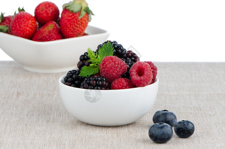 白陶瓷碗甜莓水果图片