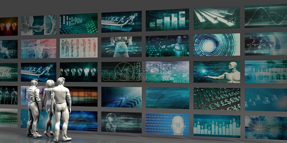 媒体技术概念作为视频墙背景图片