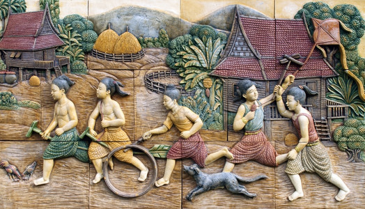 泰国寺庙墙上的土著文化图片