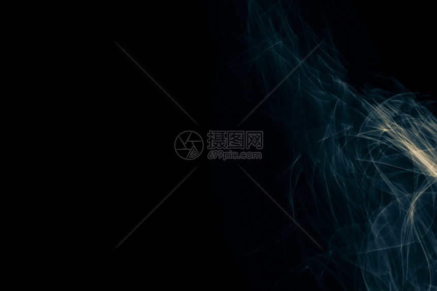黑色背景的光漆彩照亮抽象蓝色和黄曲线