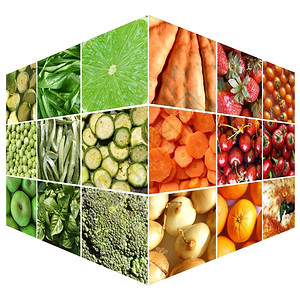 含有多种蔬菜和水果的食品立方体高清图片