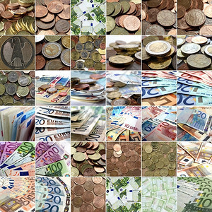 欧元货币与纸和硬的拼贴图片
