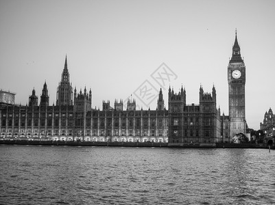 伦敦的议会黑白两院英国伦敦夜间的议会宫英国黑人和白英国的黑和图片