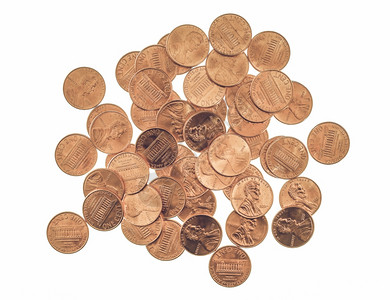 价值美元硬币1的小便美国的一分小便货币与白种背景隔绝图片