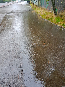 雨滴落在水坑上图片