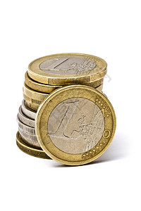 欧元硬币对白背景的关闭图片
